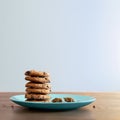 Diet fail warm chocolate chip cookie stack on a plate