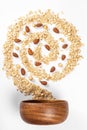 Diet food concept, oat flakes with almond and hazelnuts