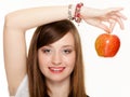 Diet. Girl holding apple seasonal fruit. Royalty Free Stock Photo