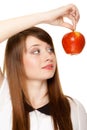 Diet. Girl holding apple seasonal fruit. Royalty Free Stock Photo