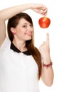 Diet. Girl offering apple seasonal fruit. Royalty Free Stock Photo