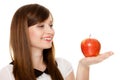 Diet. Girl offering apple seasonal fruit. Royalty Free Stock Photo