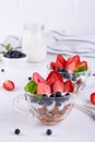Diet healthy dessert with yogurt, granola and fresh berries. Royalty Free Stock Photo