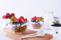 Diet healthy dessert with yogurt, granola and fresh berries. Royalty Free Stock Photo