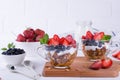 Diet healthy dessert with yogurt, granola and fresh berries. Royalty Free Stock Photo