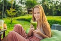 Diet. Healthy Eating Woman Drinking Fresh Raw Green Detox Vegetable Juice. Healthy Lifestyle, Vegetarian Food And Meal Royalty Free Stock Photo