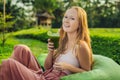 Diet. Healthy Eating Woman Drinking Fresh Raw Green Detox Vegetable Juice. Healthy Lifestyle, Vegetarian Food And Meal Royalty Free Stock Photo