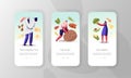 Diet, Healthy Lifestyle, Organic Food Choice Mobile App Page Onboard Screen Template. Tiny People Characters Eat Fruit Royalty Free Stock Photo