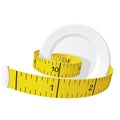 Diet and lose weight concept - measuring tape and plate