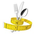 Diet and lose weight - measuring tape tighten fork, spoon and knife