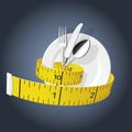 Diet - measuring tape tighten fork, spoon and plate - lose weight