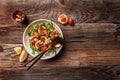 Diet menu. Healthy salad of fresh vegetables Fig, arugula, strawberries, grapes, blue cheese salad, Flat lay. Banner. Top view Royalty Free Stock Photo