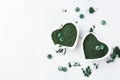 Superfood concept ground green spirulina algae powder, pills tablets Royalty Free Stock Photo