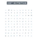 Diet nutrition vector line icons set. diet, nutrition, health, food, calories, fat, protein illustration outline concept