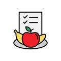 Diet plan icon. food nutrition list sheet with apple and banana symbol for dietary habit illustration. simple graphic