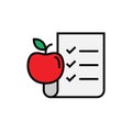 Diet plan icon. food nutrition list sheet with apple symbol for dietary habit illustration. simple graphic