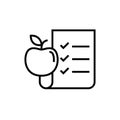 Diet plan icon. food nutrition list sheet with apple symbol for dietary habit illustration. simple monoline graphic