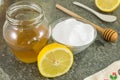 Diet recipe: baking soda, lemon and honey Royalty Free Stock Photo