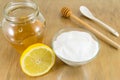 Diet recipe: baking soda, lemon and honey Royalty Free Stock Photo