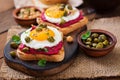 Diet sandwiches with beet root hummus, capers