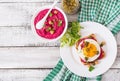 Diet sandwiches with beet root hummus, capers