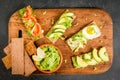 Diet sandwiches with guacamole and fresh vegetables