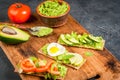 Diet sandwiches with guacamole and fresh vegetables