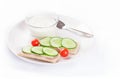 Diet sandwiches with yogurt, healthy food on white