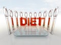 Diet spoon concept around center plate Royalty Free Stock Photo