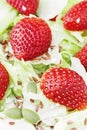 Diet summer salad with strawberries, leaves iceberg lettuce, and seeds, a light snack, healthy food. Selective focus. Copy cpace