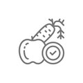 Diet, vegetables, fruits, proper nutrition line icon.