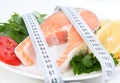 Diet weight loss concept. Fresh salmon steak Royalty Free Stock Photo