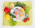 Diet weight loss concept. Fresh salmon steak Royalty Free Stock Photo