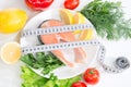 Diet weight loss concept. Fresh salmon steak Royalty Free Stock Photo