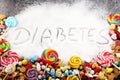 Diet and weight loss, denial of sweet. diabetes text with concept. Sugar description in black. sweets. Diabetes problems, harm