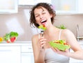 Diet. Woman Eating Vegetable Salad Royalty Free Stock Photo