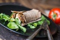 Diet wrap with meat and greens Royalty Free Stock Photo