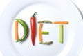 Diet written with vegetables in healthy nutrition concept