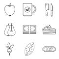 Dietary baking icons set, outline style