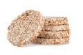 Dietary bread crackers made of buckwheat flakes, isolated on a white background