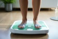 Dietary check Feet standing on electronic scales for weight control