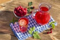 Dietary detox drink with lemon juice, red strawberry, cherry and raspberry in clear water with ice Royalty Free Stock Photo