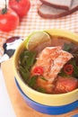 Dietary fish soup with spinach an hot pepper