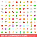 100 dietary products icons set, cartoon style