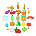 Dietary products icons set, cartoon style