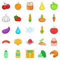 Dietary products icons set, cartoon style