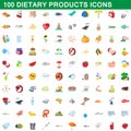 100 dietary products icons set, cartoon style