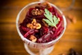 Dietary salad of boiled beets with walnuts Royalty Free Stock Photo