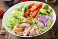 Dietary salad with chicken, avocado, cucumber, tomato Royalty Free Stock Photo