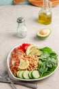 Dietary salad with chicken, avocado, cucumber, tomato and spinach Royalty Free Stock Photo